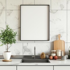 Frame Mockup, Wall Art Mockup, Home Kitchen Interior Background, 3d Render
