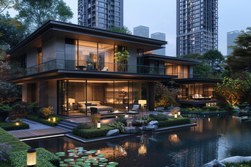 A sleek, modern cityscape with chic architecture and sophisticated ambiance