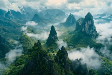 Keuken spatwand met foto Aerial view of china landscape with mountains © grey