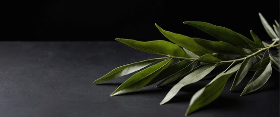 Curry leaves on a black background.