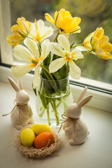 Easter still life on the window on the windowsill