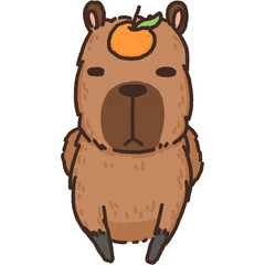 Cartoon Cute Sleeping Capybara With Orange Illustration.