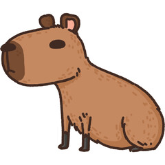 Cartoon Cute Sitting Capybara Character Illustration.
