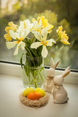 Easter still life on the window on the windowsill