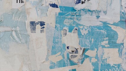 Torn street poster background, messy weathered ripped paper collage