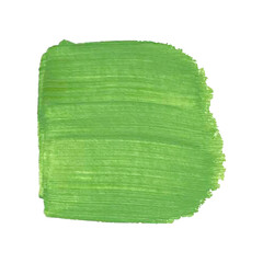 Acrylic green texture, brush stroke, hand drawing isolated on white background.