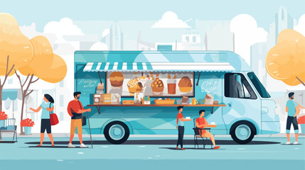 Hand drawn street food vendor concept. Food truck i