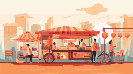 Hand drawn street food vendor concept. Noodles sell - obrazy, fototapety, plakaty