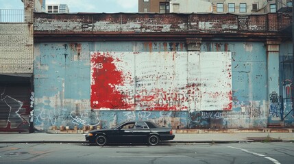 Vintage Black Car Parked by Urban Graffiti Wall in Daylight