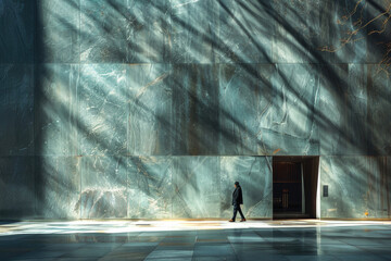 A play of light and shadow creates an abstract composition on a city facade