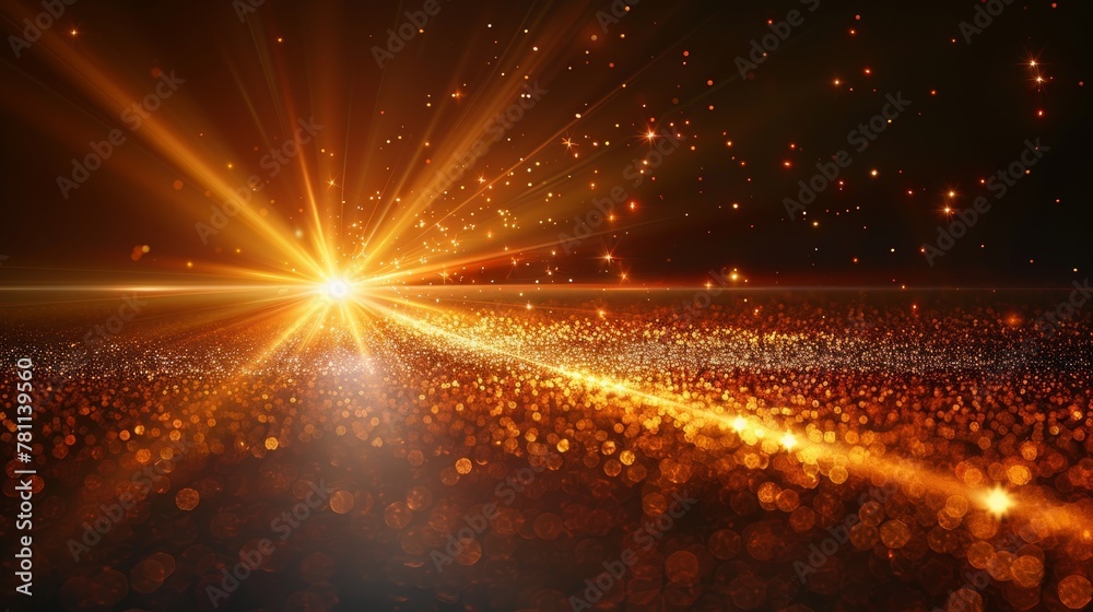 Poster decorative golden sun flare effect design with blurred motion glow and spotlights. isolated on trans