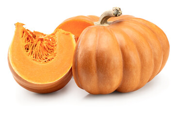 piece of pumpkin isolated on white background. clipping path