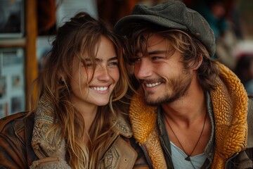 Romantic couple with a candid smile - obrazy, fototapety, plakaty