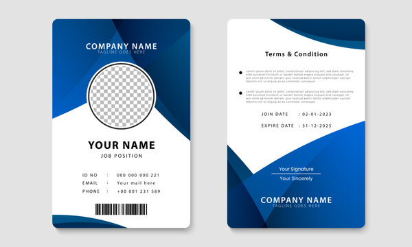 Modern blue ID card design template. Employee identity card design. Vector