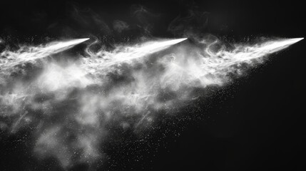 A transparent black background decorated with water spray mist and airy spray. A clean illustration of hazy mist and spray.