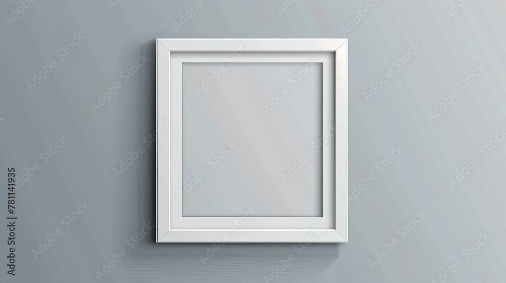 Poster An empty white picture frame mockup isolated on a neutral background. Photographic realistic mockup with white square frame on transparent background. Modern illustration.