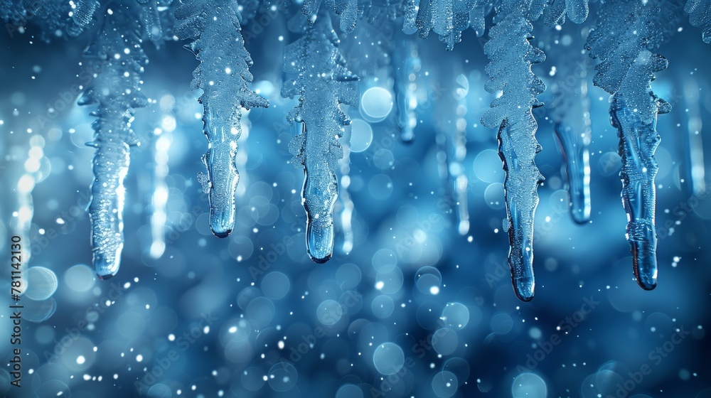 Poster A new year's illustration on a frosted ice background with RGB colors. One editable gradient for easy recoloring. Modern illustration. Icy Christmas and icicles background.