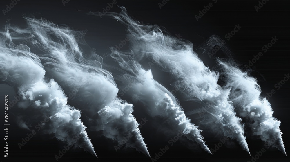 Poster a jet trailing smoke modern illustration illustrating condensate trails from a jet or plane. a smoky