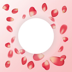 Realistic red rose petals with mockup, frame, for card, march 8, birthday, mother's day