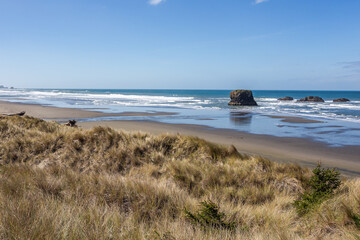Pacific coast in Oregon in spring sunny day. Meyer Creek State Park