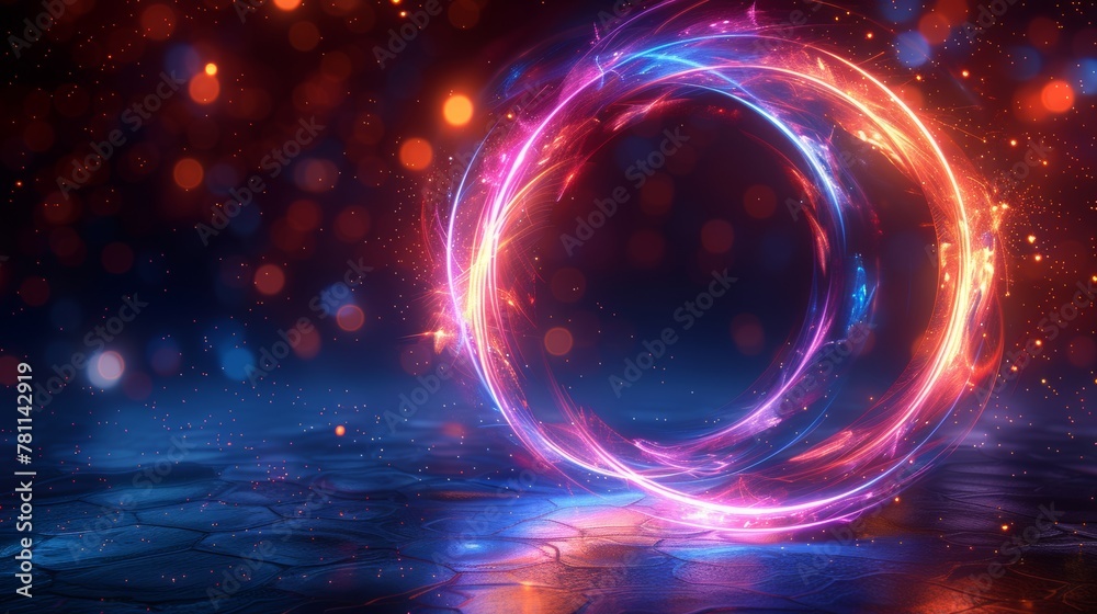 Fototapete Light painting. Abstract lights at motion exposure time. Isolated on transparent background. Bold neon blurry circles at motion. Modern swirl trail effect. Abstract luminous rings slow shutter speed