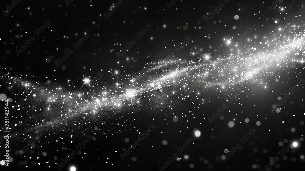 Poster Special light effect of white sparks glittering on transparent background. Abstract pattern of sparkling magic dust particles.