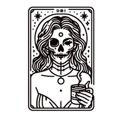 Female Skeleton Holding Coffee Cup Gothic
