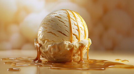 Scoop of ice cream with caramel