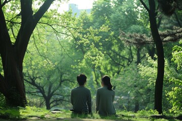 Serene Afternoon in the Park with Young Adult Couple Enjoying Nature Together