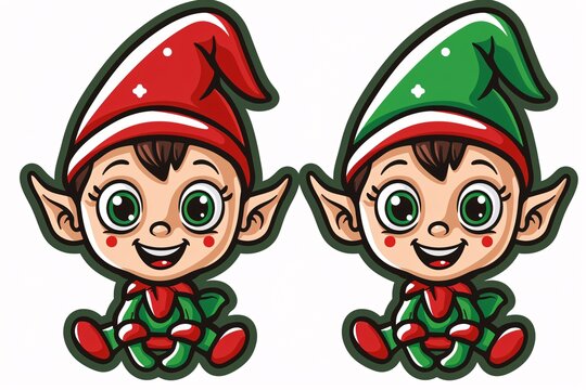 cartoon elfs sitting and smiling