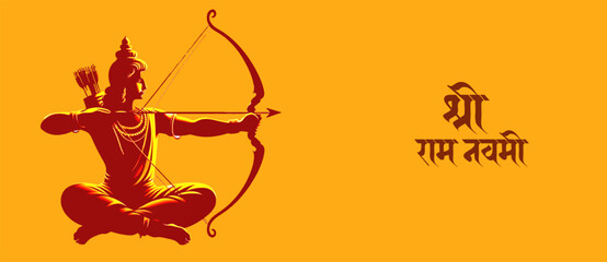 Happy Ram Navami Celebration Greeting Card Design. Lord Ram with bow and arrow