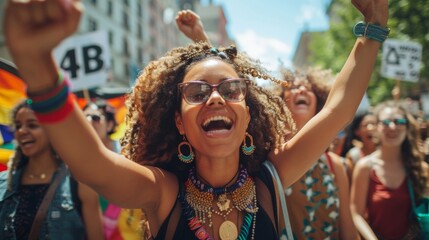 Vibrant Young Woman at Outdoor Festival Celebrating Diversity and Joy