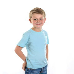 Smiling boy standing on blue background
