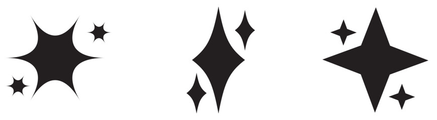 Sparkle Icons set. Twinkle stars collection. Shine star icons. Effect shine, glitter, twinkling and clean. Star sparkle icon. Vector illustration. 