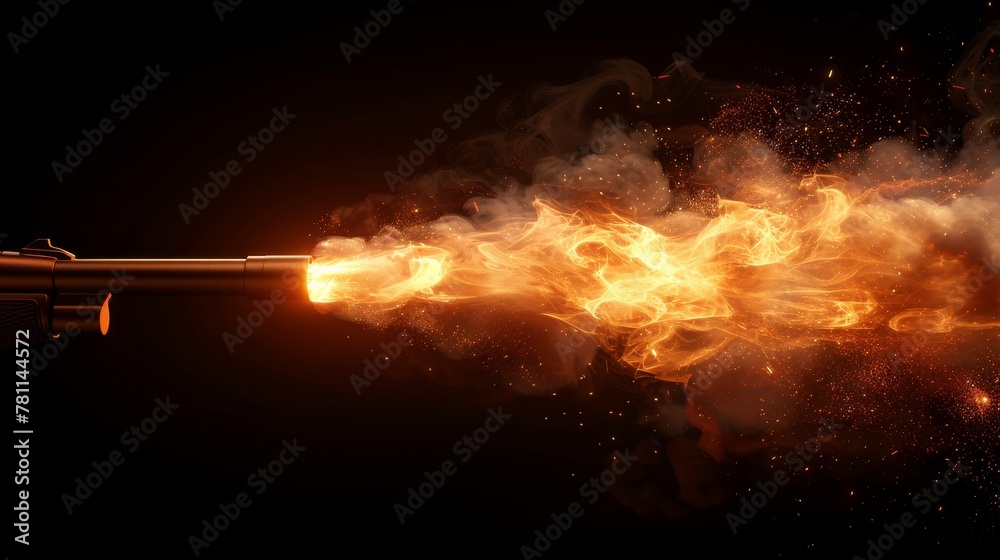 Wall mural animated 3d blast motion flashes after weapon shot with realistic muzzle flash and shotgun fire effe