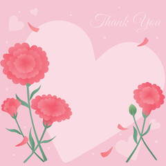 Heart pattern blank thank you card background illustration with carnations