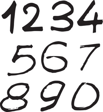 Set of vector doodle numbers from 0 to 9, handwritten vector illustration, for the design of school textbooks, patterns, original lettering, cards, prints