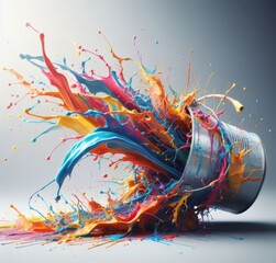 Paint buckets crash down in a colorful spray of paint and patterns
 - obrazy, fototapety, plakaty