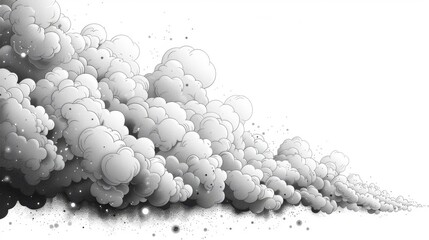 Smoke clouds illustrated as cartoons. Isolated modern illustration of comic smoke flows, smog, dust and smog cloud silhouettes. Description: Wind silhouette steaming, smoke explosion, comic cloud