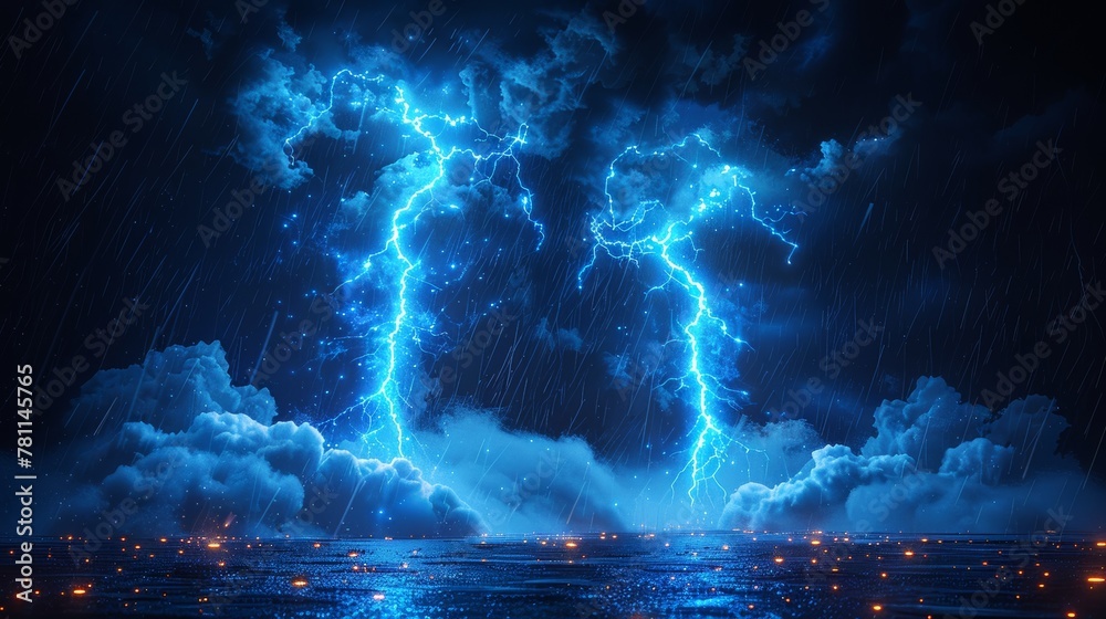 Aufkleber stormy weather symbol design element with lightning bolts on a black background. powerful thundersto