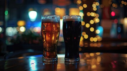 Beer glasses in pub. Generative AI - obrazy, fototapety, plakaty