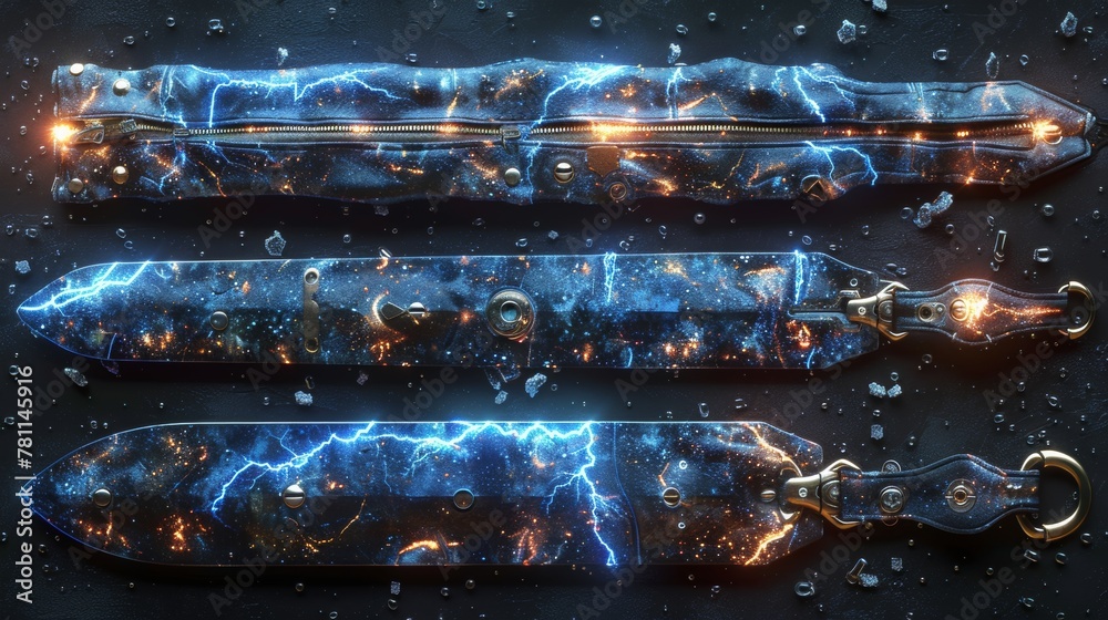 Poster lighting effects, set of zippers, thunderstorms and lightning