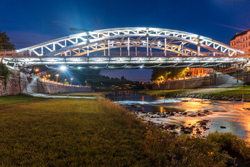 Most Milose Sykory bridge with Ostravice river bellow in Ostrava city in Czech republic - obrazy, fototapety, plakaty