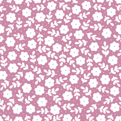 messy delicate monochrome botanical tiny flowers and leaves spring season holiday vector seamless pattern set on pink background - 781146544