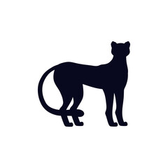 African cheetah standing silhouette vector icon, beautiful leopard big wild cat with long tail, fastest animal predator © Kudryavtsev