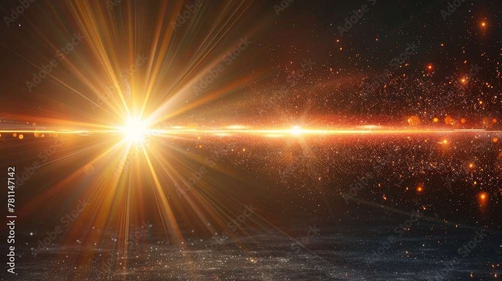 Poster transparent sunlight special lens flash effect. front sun lens flash. horizontal stellar rays and se