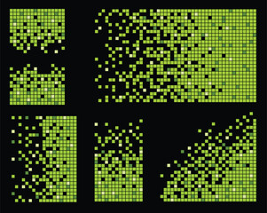 Pixel disintegration background. Decay effect. Dispersed dotted pattern. Concept of disintegration, pixel mosaic textures with simple square particles.