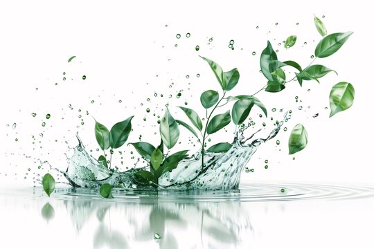 a water splash with leaves