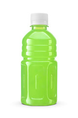 Bright green sports drink bottle with a white cap isolated. Transparent PNG image.