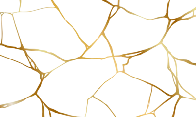 Tapeten Gold kintsugi crack repair marble texture vector illustration isolated on white background. Broken foil marble pattern with golden dry cracks. Wedding card, cover or pattern Japanese motif background. © Konstantin